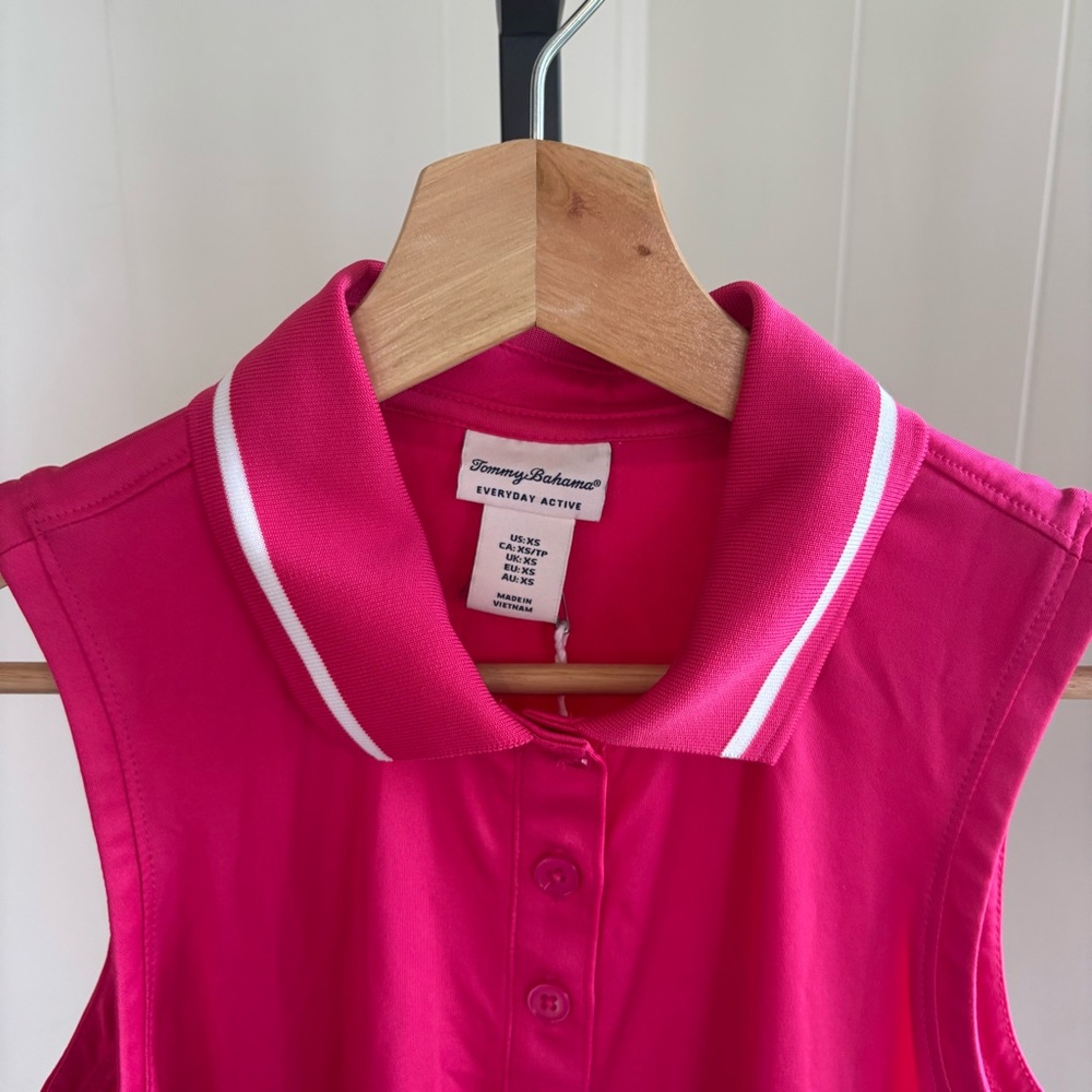 Tommy Bahama Active Sleeveless Polo Pink White Trim Women XS NWT Pickleball Prep